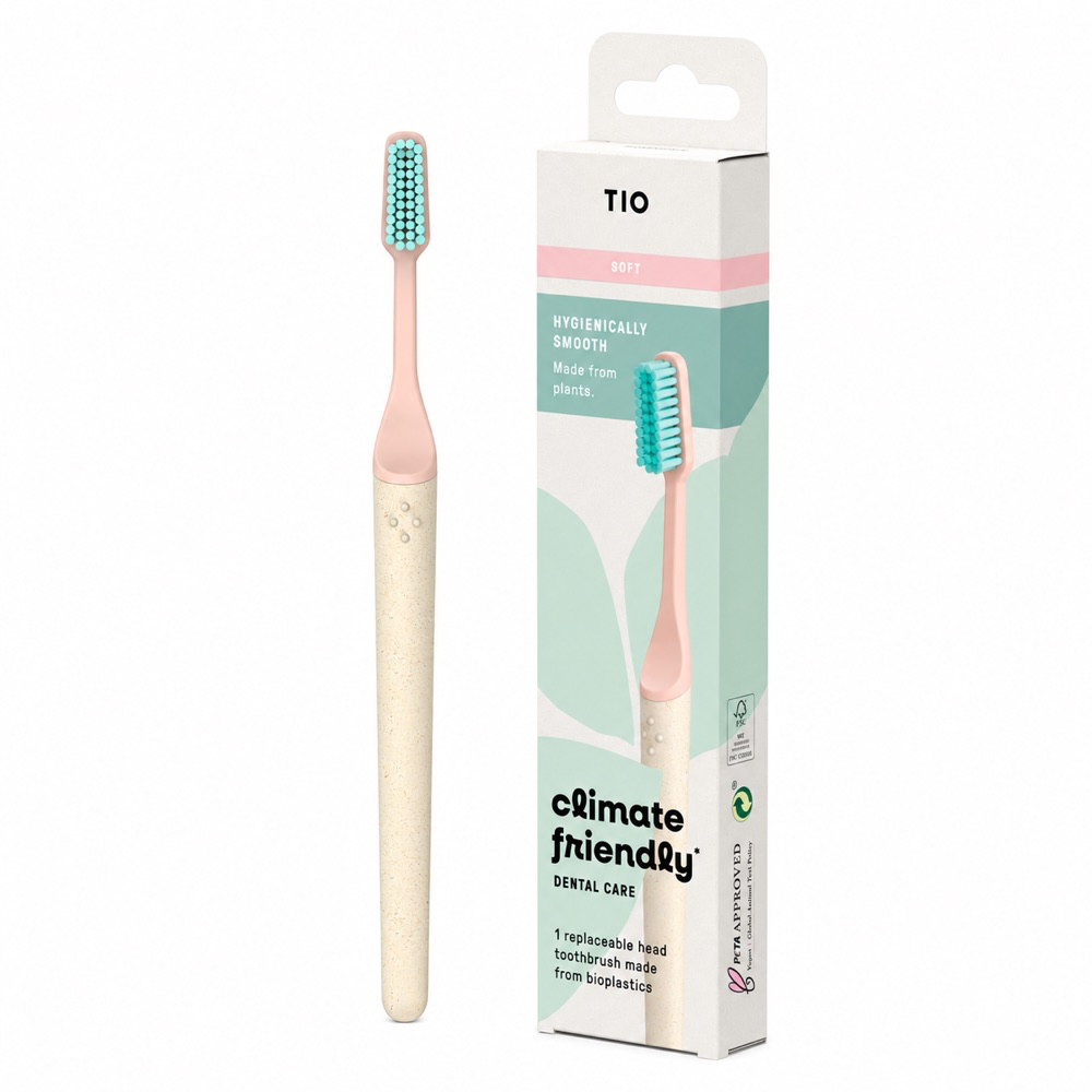 Cepillo de dientes de Bioplástico con Cabezal Removible Dureza Suave - Rosa