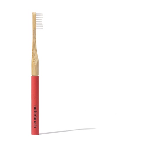 Cepillo de Dientes de Bambú Natural con Cabezal Renovable Dureza Media - Rojo
