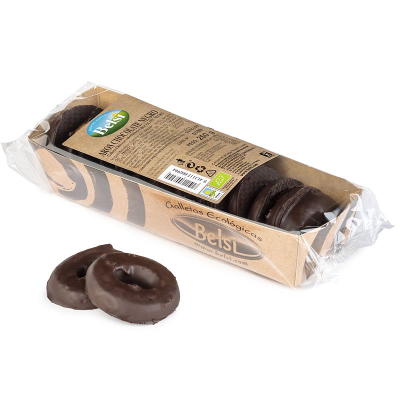 Galletas Aros cubiertos de Chocolate Negro Bio