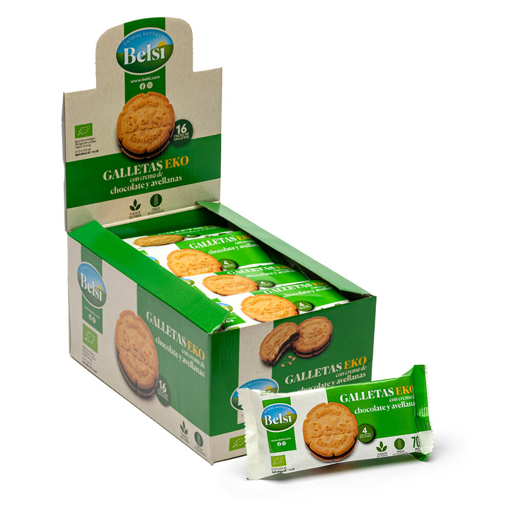 Galletas Integrales rellenas de Chocolate y Avellanas Bio (4 galletas)