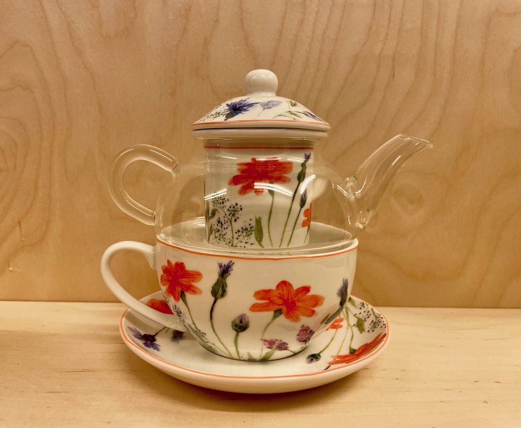 Tea for one - Juego de té (3 piezas, tetera con taza y platillo, diseño de Amapolas