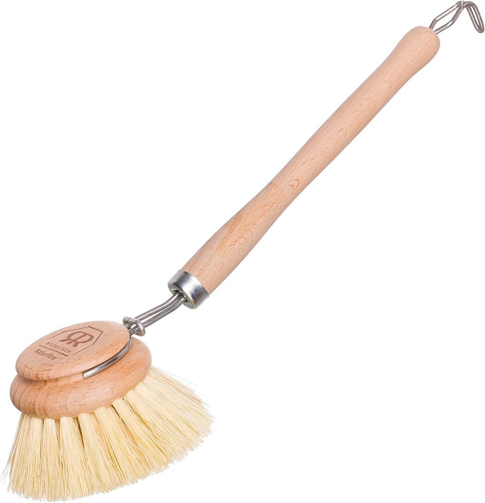 Cepillo de fregar duro, para ollas con palo de madera de Haya