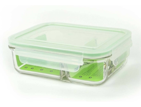 Tartera Hermética con separador Vidrio Rectangular y tapa de plástico 920 ml