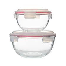 Tartera tipo ensaladera hermética redonda de cristal con tapa de plástico 2 L