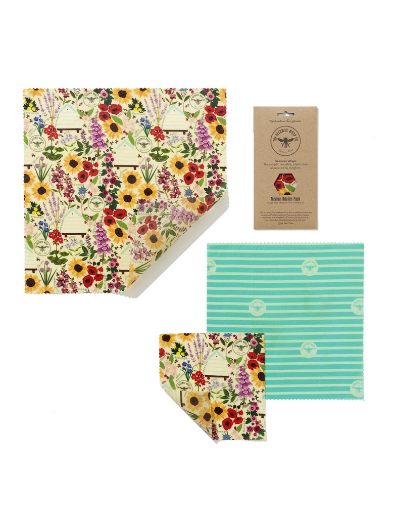 Envoltorios Floral de algodón orgánico y cera de abeja (PACK L)