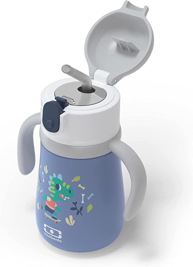 Botella Isotérmica con pajita 360ml Monbento Azul Dino