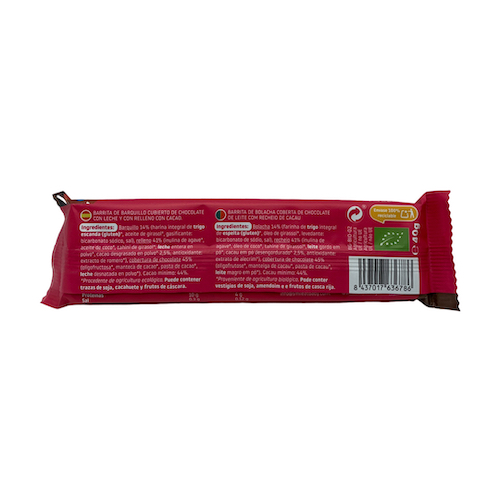 Barrita de Barquillo recubierto de Chocolate Triboo Sin Azúcar Bio
