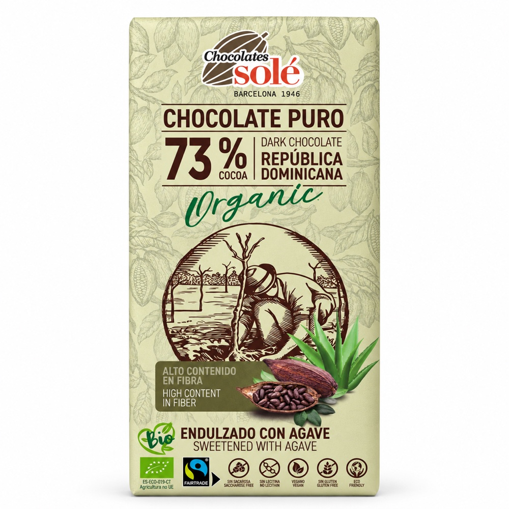Chocolate negro 73% cacao endulzado con Agave Bio