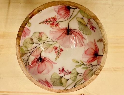 [2796] Bol Round Madera Blooming Flores