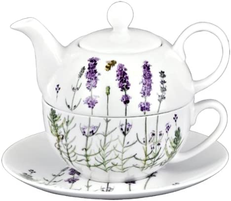 [2367] Tea for one - Juego de té (3 piezas, tetera con taza y platillo, diseño de Lavanda
