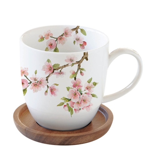 [2157] Taza Mug Sakura - Taza y Plato de Madera