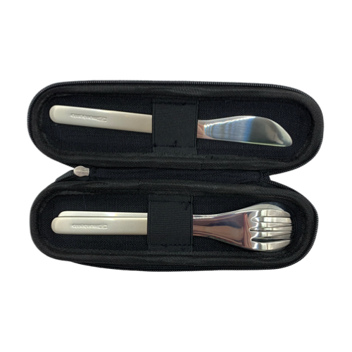 [4160] Cubiertos Acero Inoxidable + Funda Series 3 - Rosa
