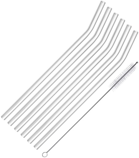 [866] Set de pajitas de vidrio curvas 6 uds. + cepillo