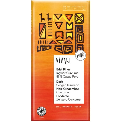 [524] Chocolate negro 89% cacao con jengibre y cúrcuma Bio